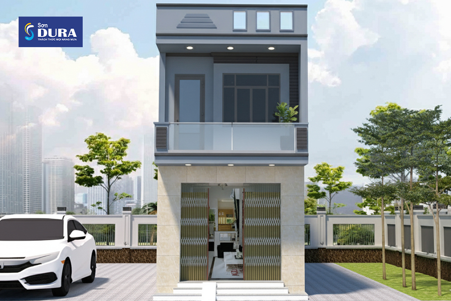 Có nên sơn mặt tiền nhà màu xanh ghi? 15 kiểu phối hiện đại và sang trọng