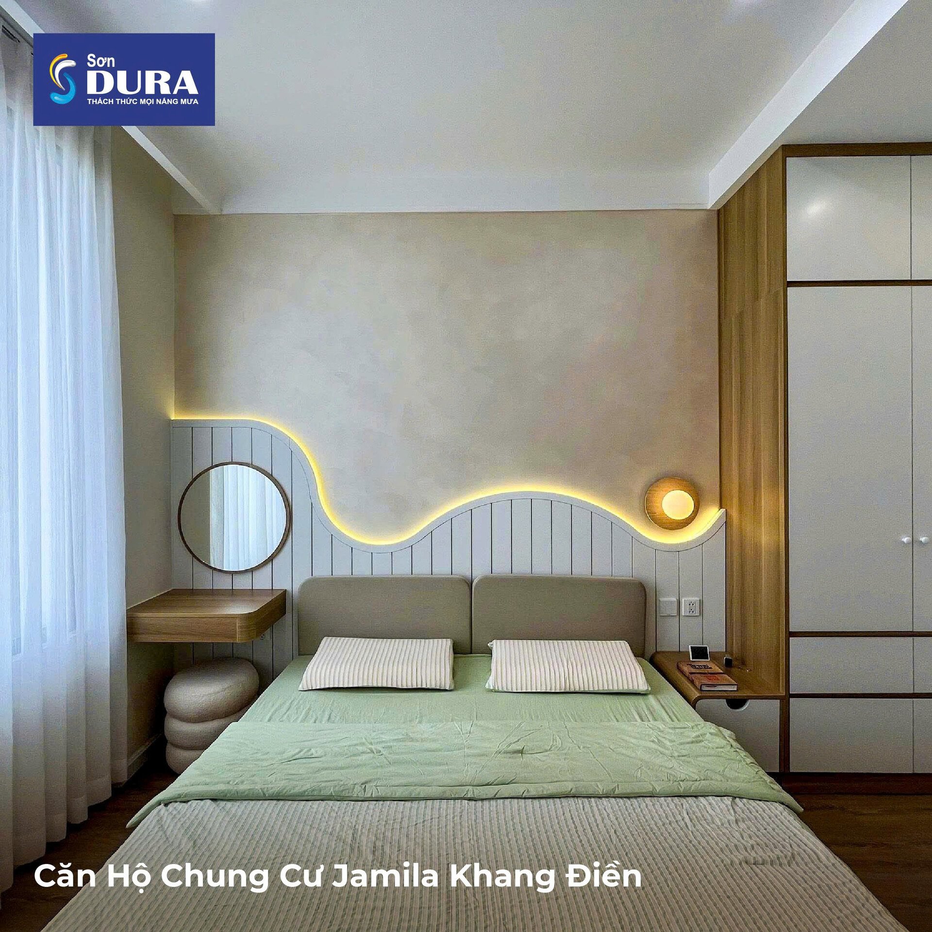 Phòng ngủ thanh lịch độc đáo với sơn hiệu ứng ánh kim loại