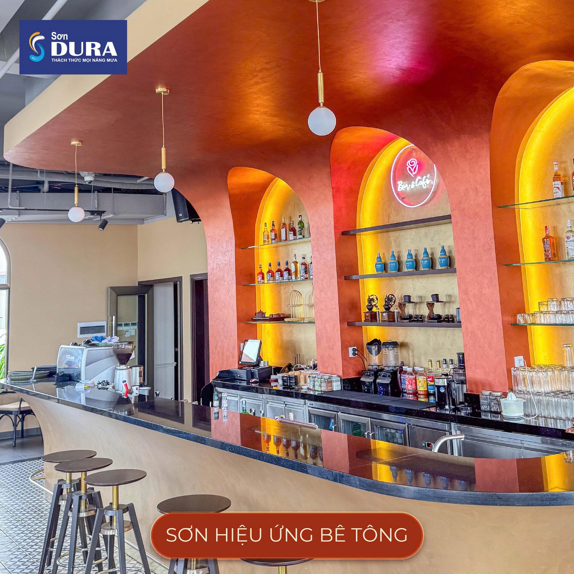 Công trình sử dụng sơn hiệu ứng bê tông màu đỏ ấn tượng