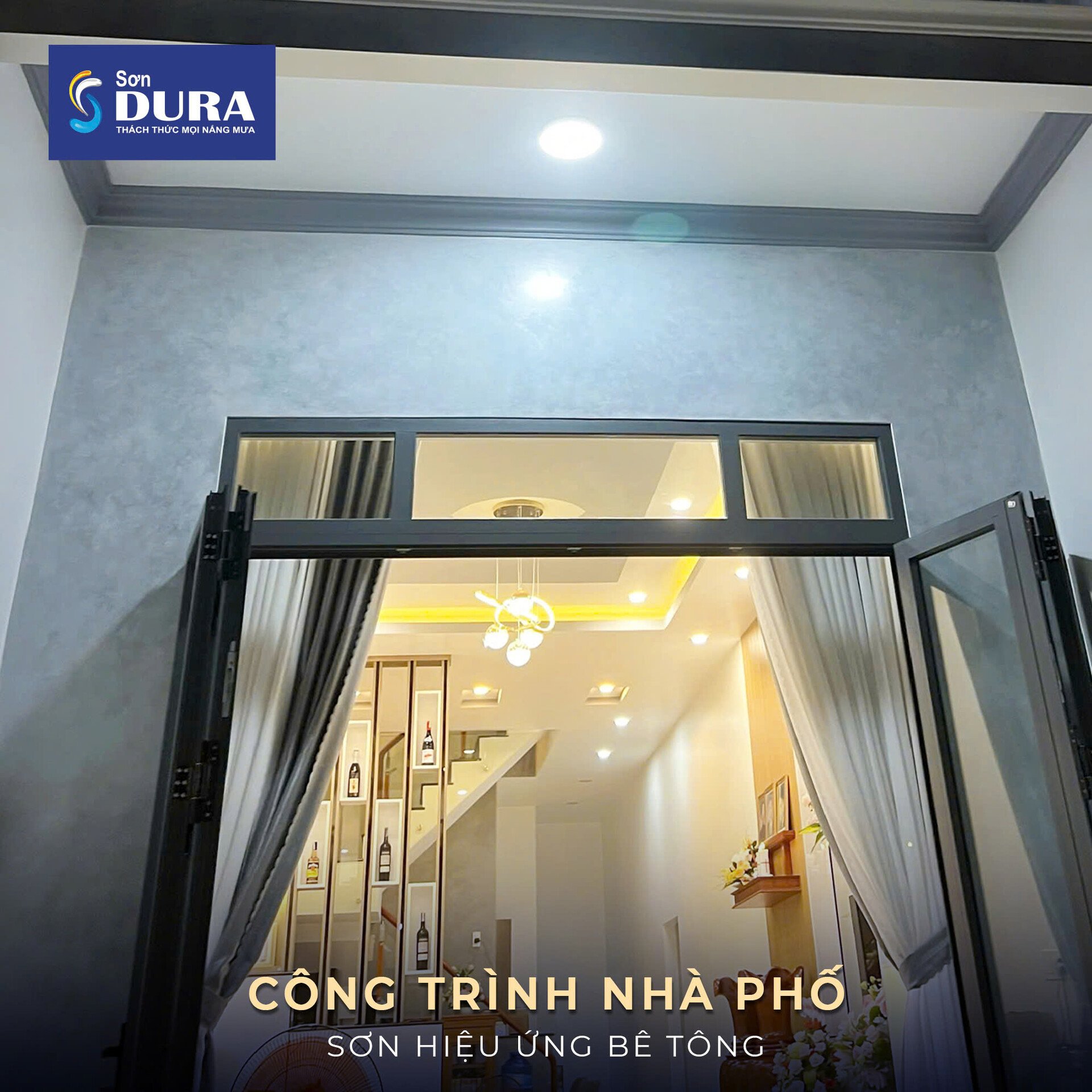 Sơn mặt tiền màu ghi sáng phù hợp với nhiều công trình khác nhau