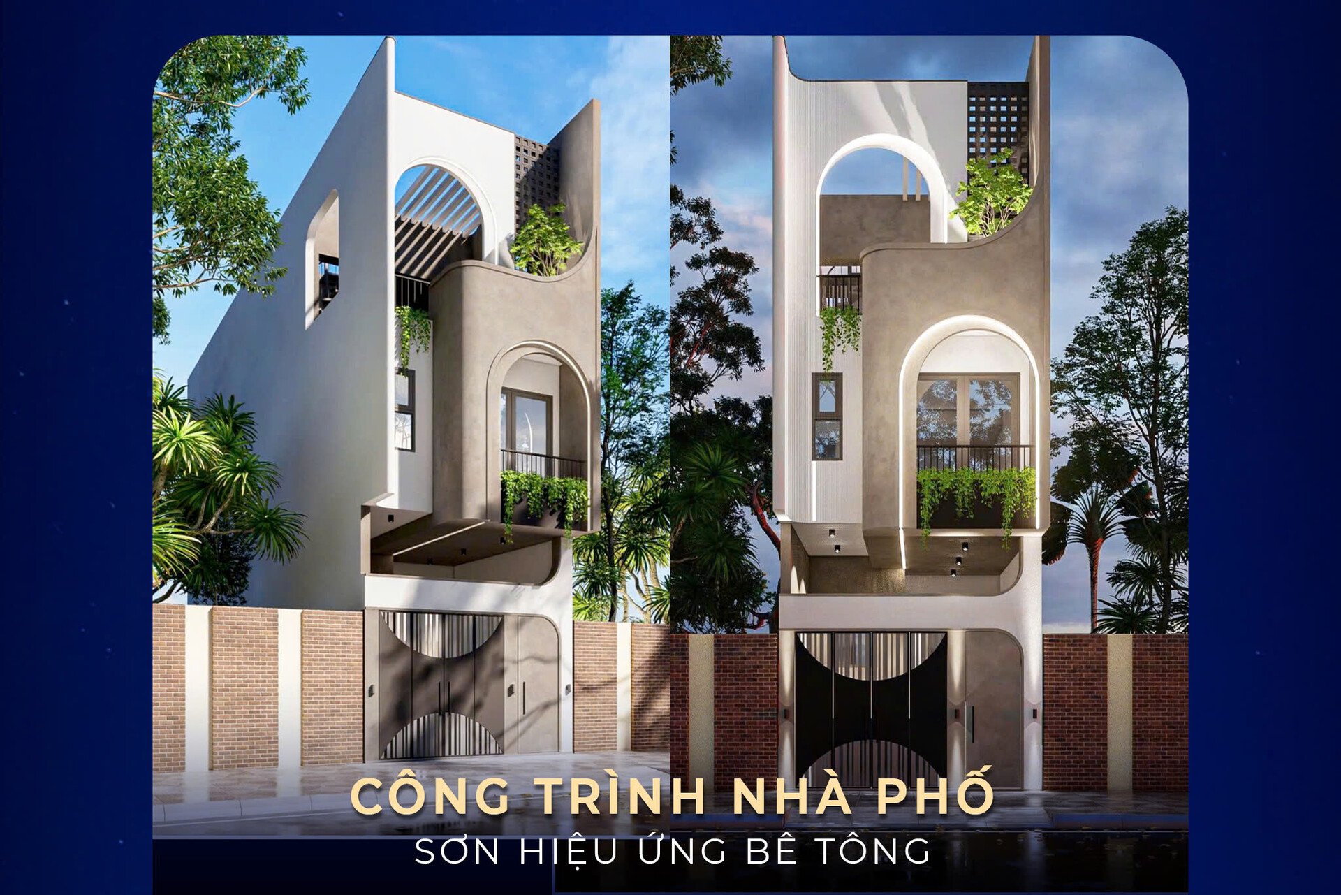 Sơn hiệu ứng bê tông màu be làm màu sơn nhà đẹp nhà ống