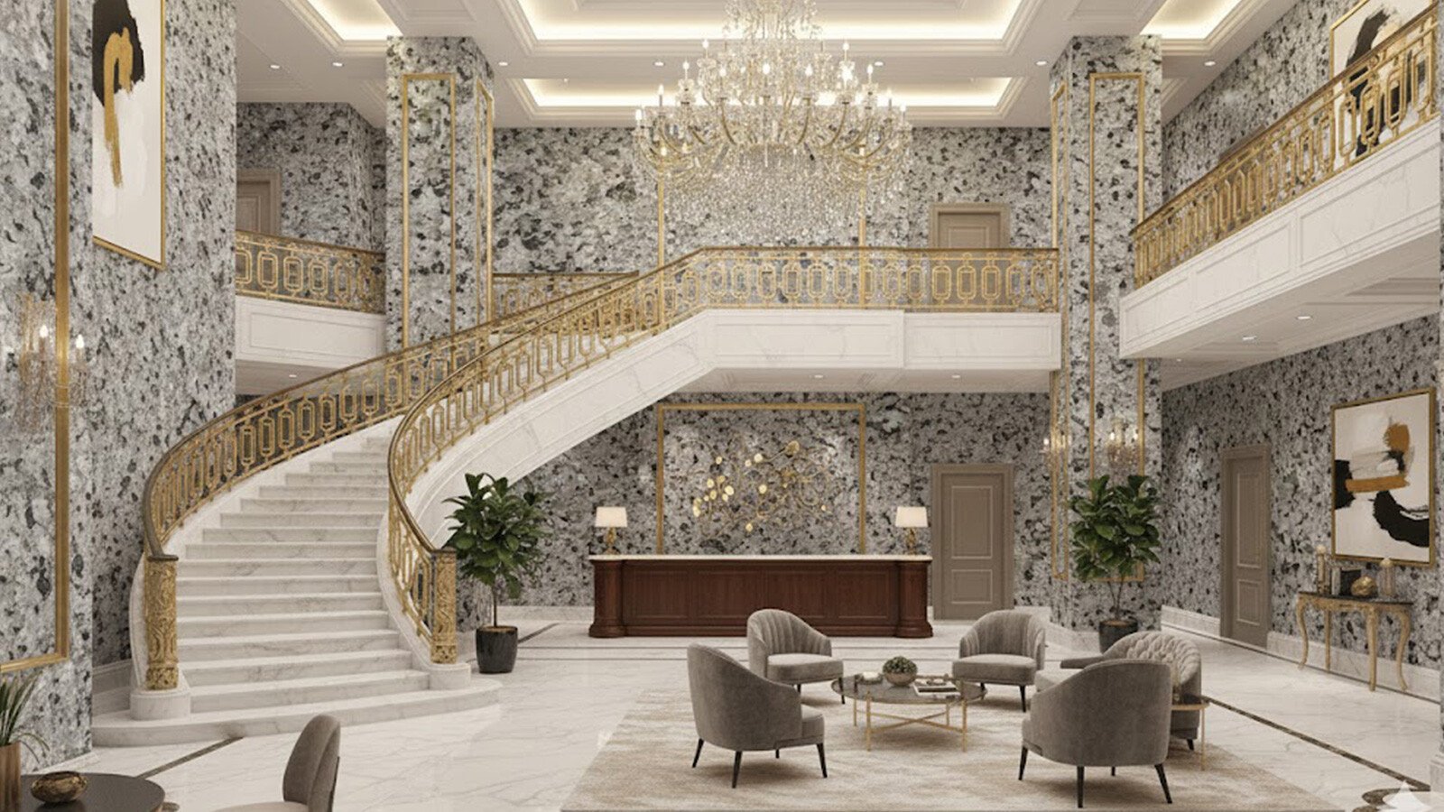 Sảnh khách sạn sử dụng sơn giả đá hoa cương