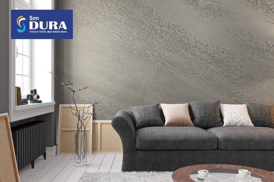 Tường phòng khách là nơi thường sử dụng sơn giả đá