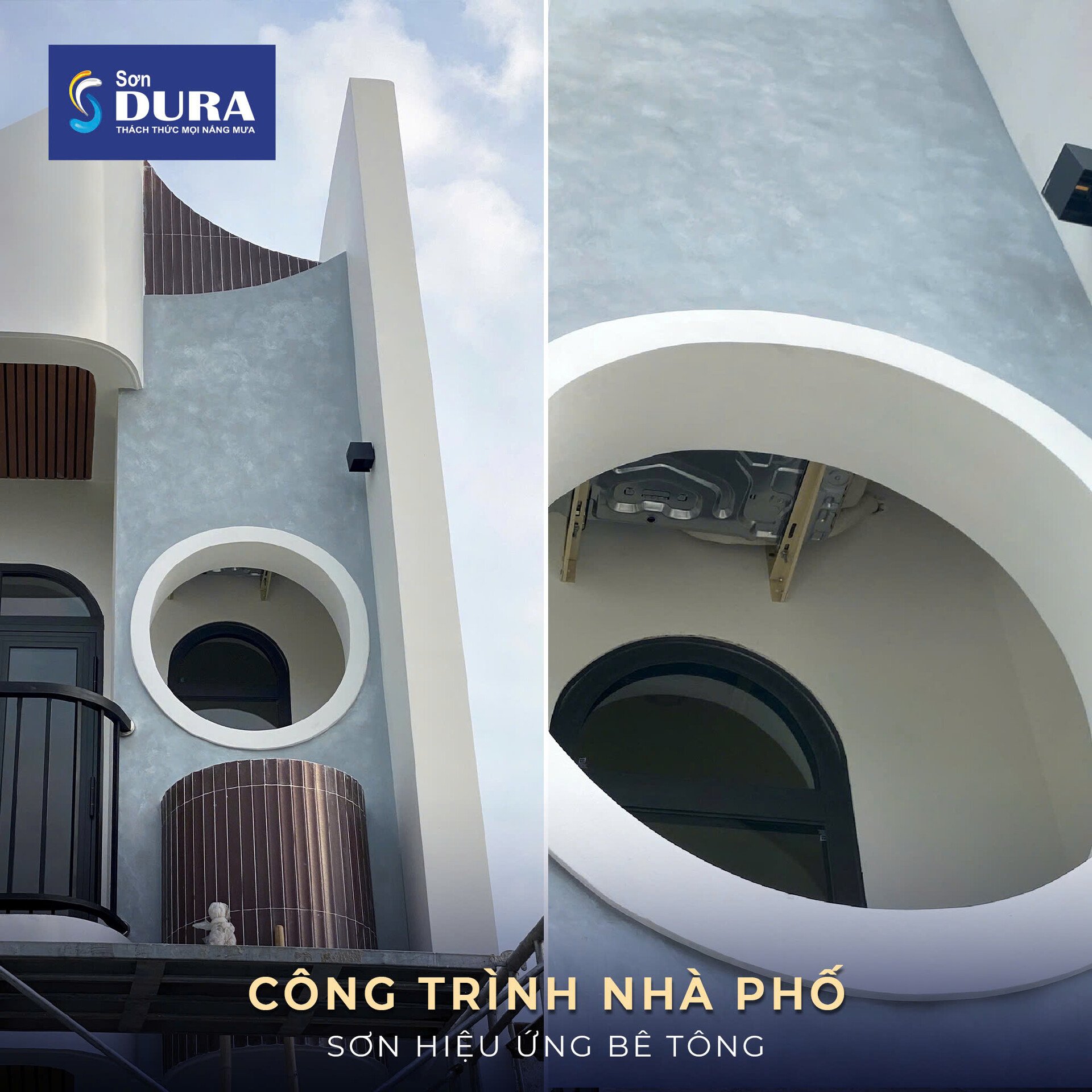 Yên tâm sử dụng sơn hiệu ứng bê tông Dura cho mặt tiền với độ bền màu 17 năm