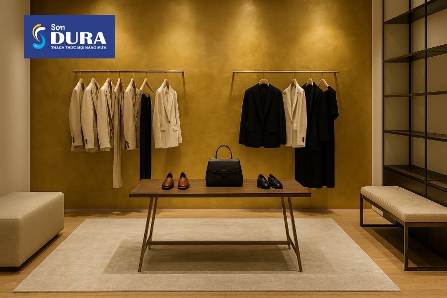Cửa hàng quần áo cao cấp với không gian sử dụng sơn giả kim loại
