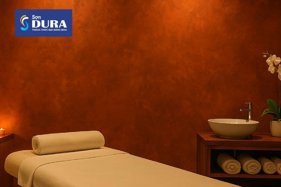 Không gian spa sử dụng sơn hiệu ứng rỉ sét