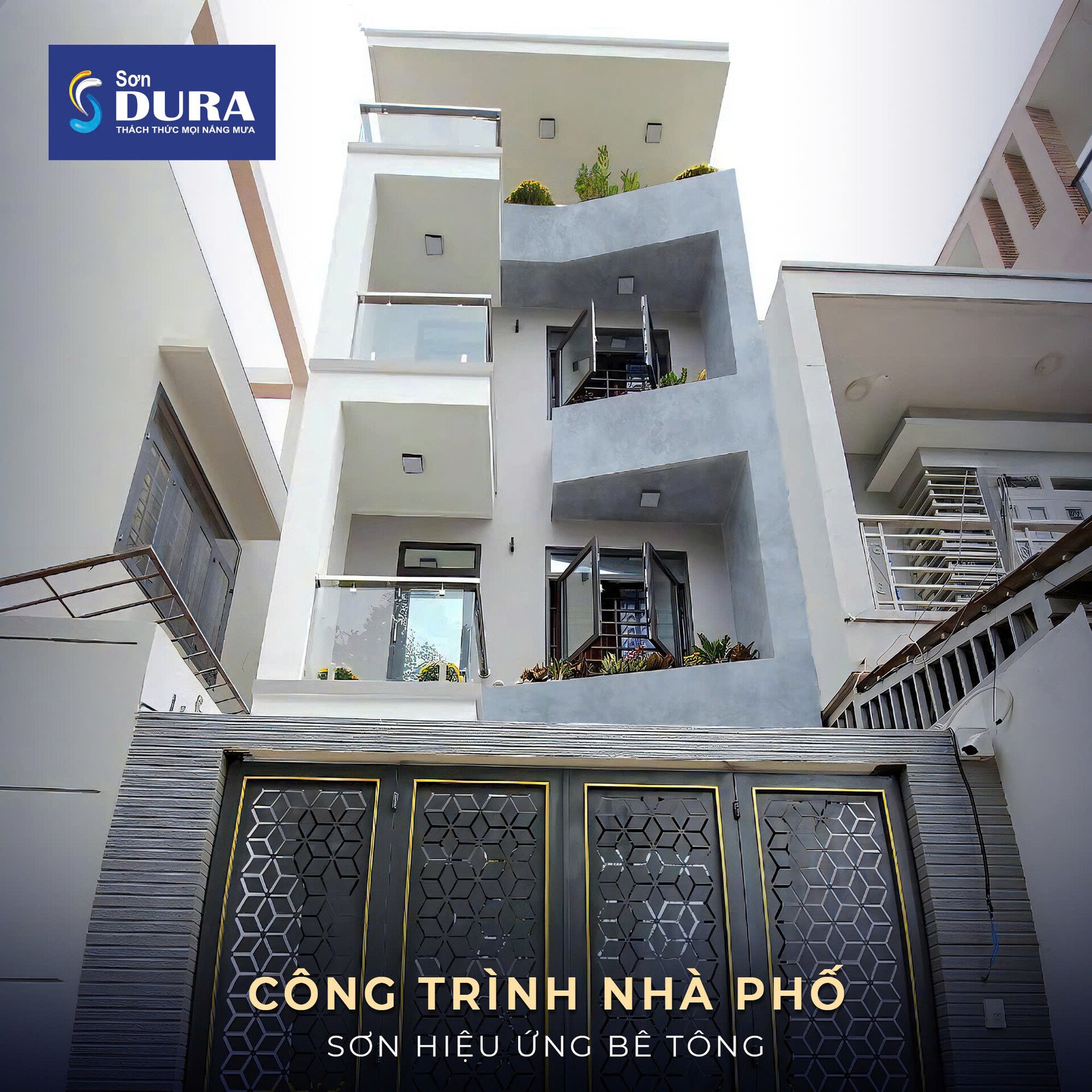 Sơn hiệu ứng bê tông ghi sáng giúp mặt tiền trở nên độc đáo và ấn tượng